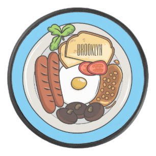 English breakfast cartoon illustration hockey puck