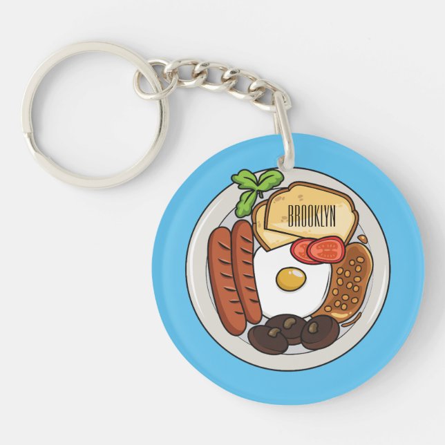 English breakfast cartoon illustration key ring (Front)