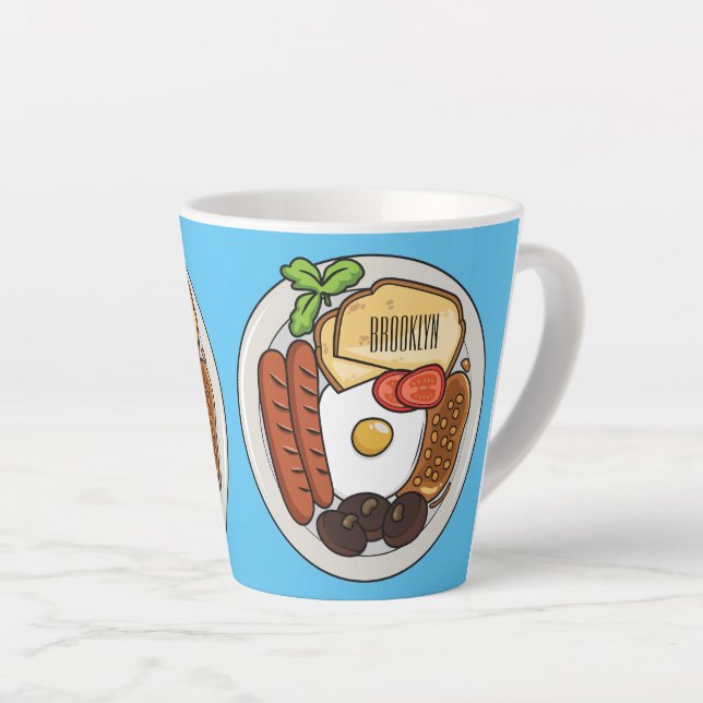 English breakfast cartoon illustration latte mug (Right Angle)
