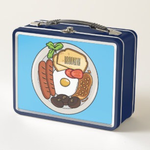 English breakfast cartoon illustration metal lunch box