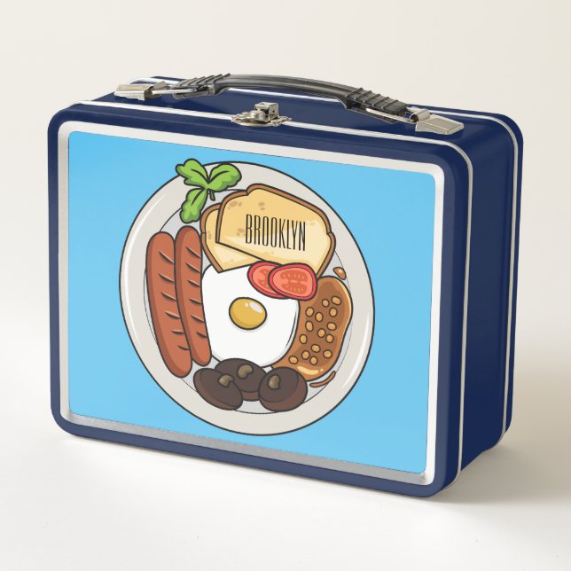 English breakfast cartoon illustration metal lunch box (Front)