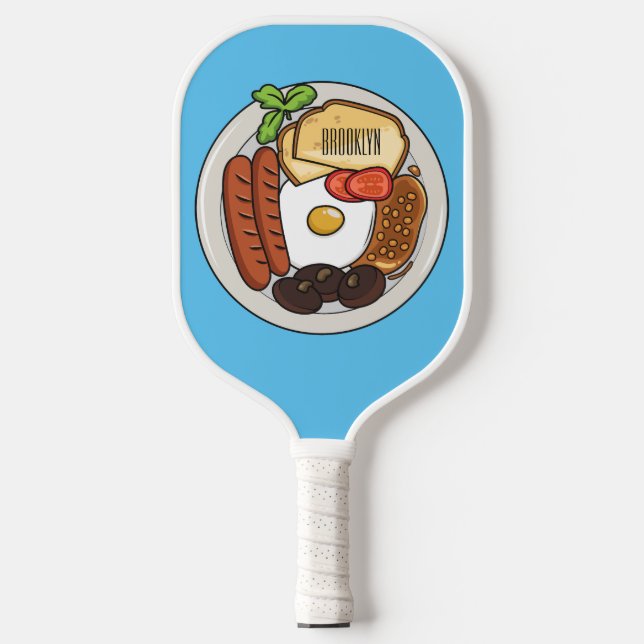 English breakfast cartoon illustration pickleball paddle (Front)