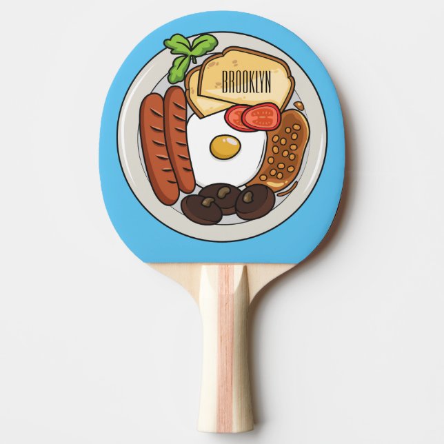 English breakfast cartoon illustration ping pong paddle (Front)