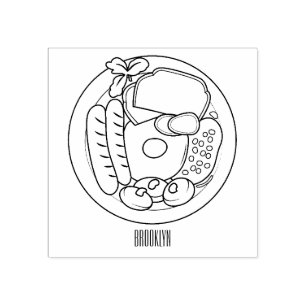 English breakfast cartoon illustration rubber stamp