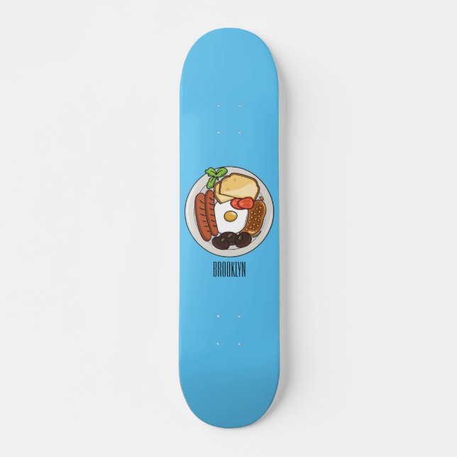 English breakfast cartoon illustration skateboard (Front)