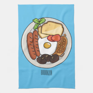 English breakfast cartoon illustration tea towel