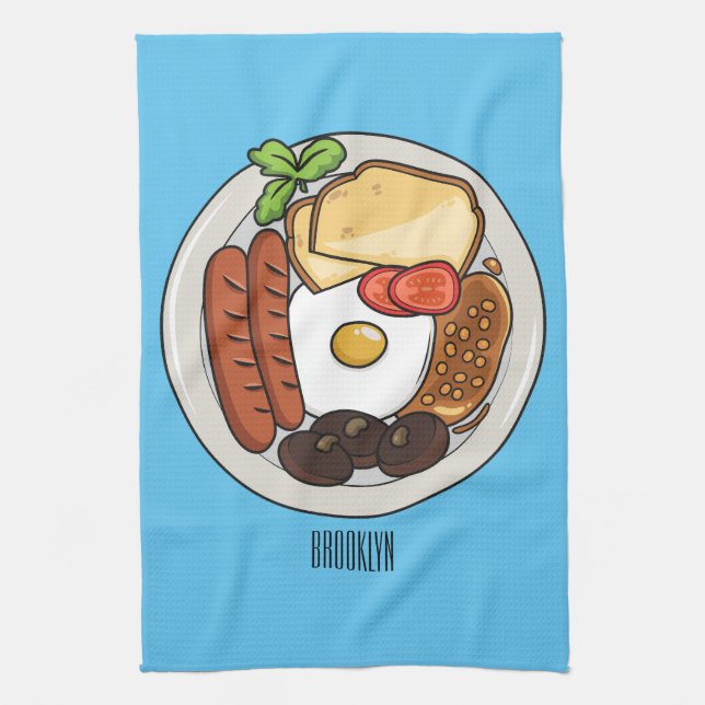 English breakfast cartoon illustration tea towel (Vertical)