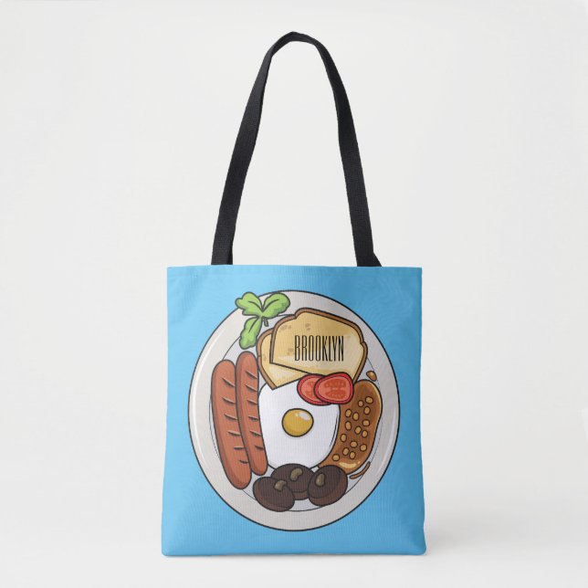 English breakfast cartoon illustration tote bag (Front)