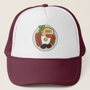 English breakfast cartoon illustration trucker hat