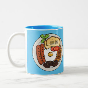 English breakfast cartoon illustration Two-Tone coffee mug