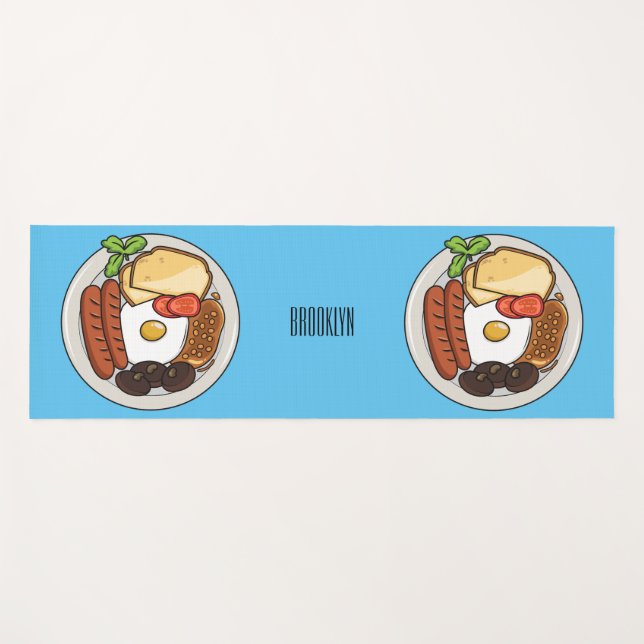 English breakfast cartoon illustration yoga mat (Front (Horizontal))