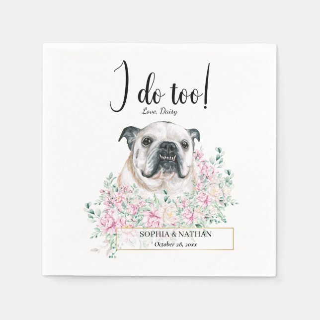 English British Bulldog Wedding Cocktail Napkins (Front)