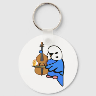 English Budgie Plays Bass Cello Key Ring