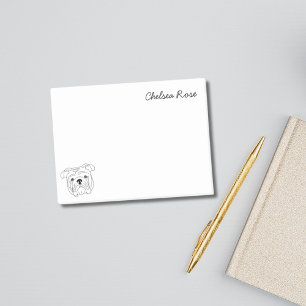 English Bull Dog Simple Black & White Personalised Post-it Notes