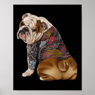 English Bull Dog With Japanese Dragon Tattoo Irezu Poster