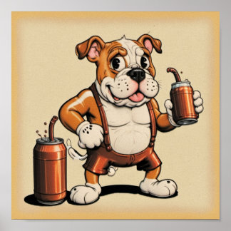 English Bull Dog with Soda Poster