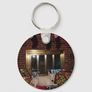english bull terrier christmas present fireplace key ring