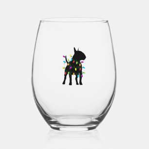 English Bull Terrier Dog Christmas Lights Stemless Wine Glass