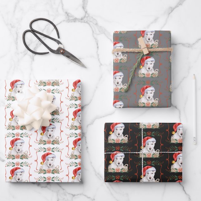 English Bull Terrier Dog Christmas Pattern Wrapping Paper Sheet (Front)