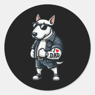 English Bull Terrier I Love Dad Funny Dog Tattoo _ Classic Round Sticker