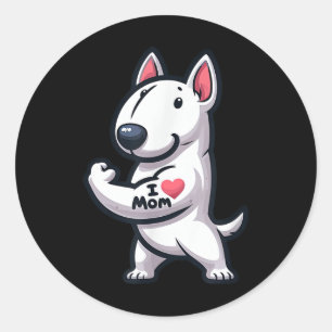 English Bull Terrier I Love Mum Funny Dog Tattoo  Classic Round Sticker