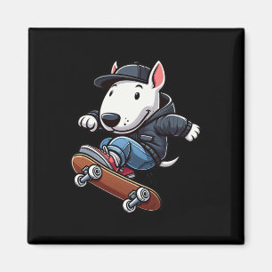 English Bull Terrier Skateboarding Funny Dog Skate Magnet