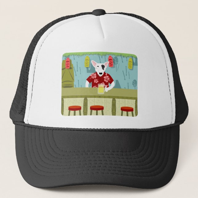 English Bull Terrier Tiki Bar Trucker Hat (Front)