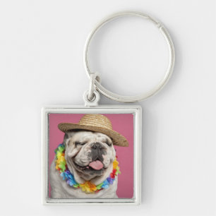 English Bulldog (18 months old) wearing a straw Key Ring
