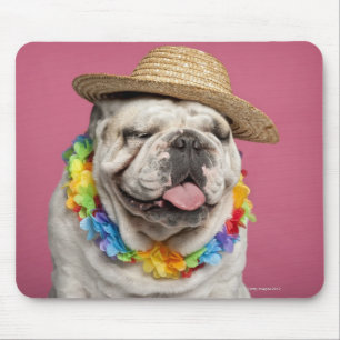 English Bulldog (18 months old) wearing a straw Mouse Pad