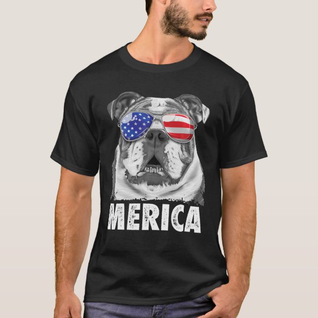 English Bulldog 4Th Of July  Merica Dog USA Flag T-Shirt (Front)