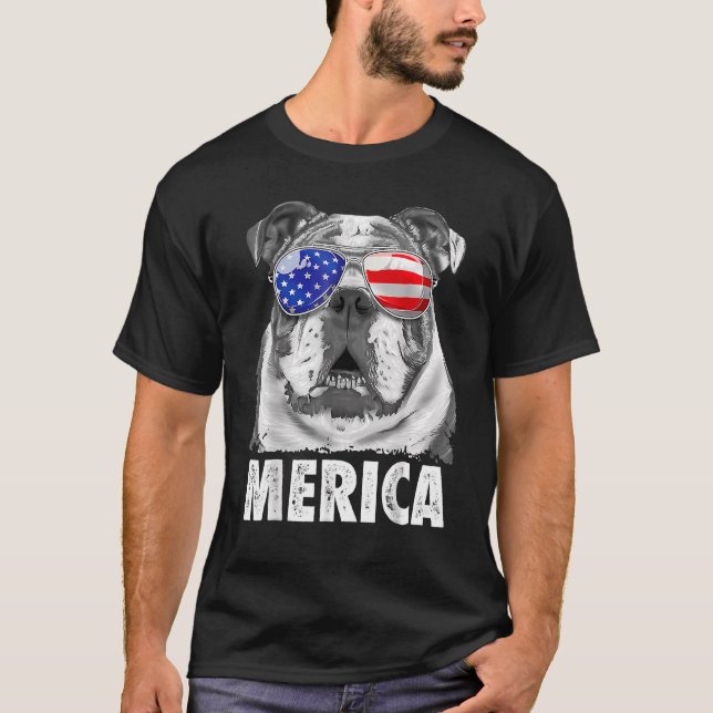 English Bulldog 4th Of July Merica Men Usa Flag T-Shirt (Front)