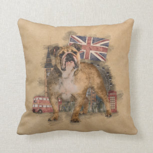 English Bulldog and England sketch Cushion