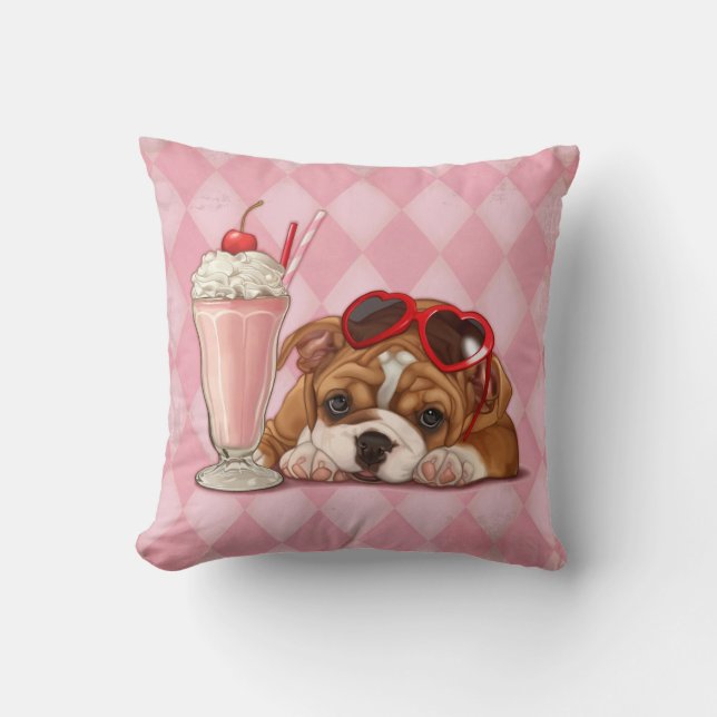 English bulldog and milkshake cushion (Front)