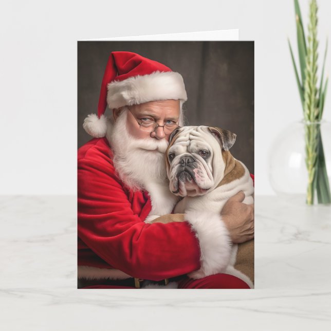 English Bulldog and Santa #2 Holiday Card (Front)