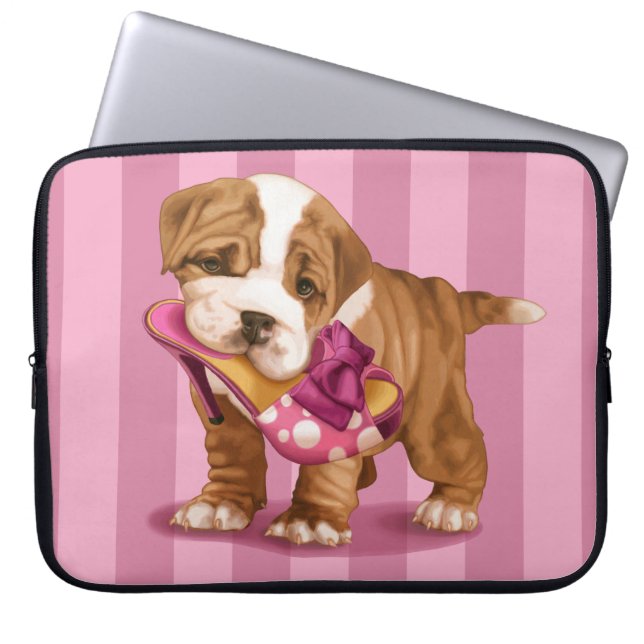 English bulldog and shoe laptop sleeve (Front)
