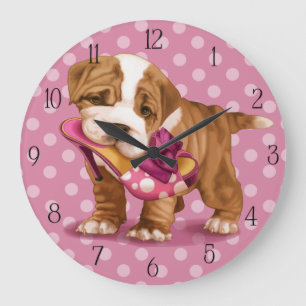 English bulldog and shoe large clock