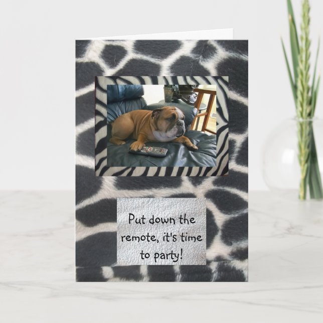 English bulldog & animal print happy birthday card (Front)