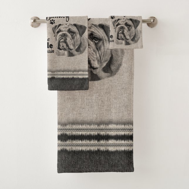 English Bulldog art when everything fails quote Bath Towel Set (Insitu)