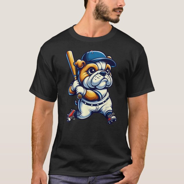 English Bulldog Baseball Player Dog Lover Men Wome T-Shirt (Front)