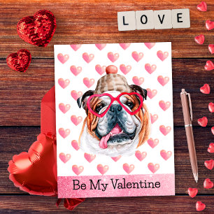 English Bulldog Be My Valentine Dog Valentine's Holiday Postcard