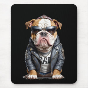 English Bulldog Biker Rebel in Leather Jacket Cool Mouse Pad