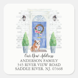 English Bulldog Blue Door New Address Label