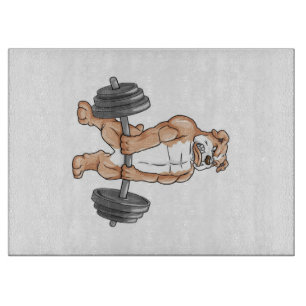 English Bulldog Bodybuilder Weightlifting Barbell Cutting Board
