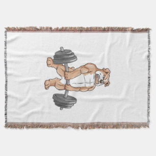 English Bulldog Bodybuilder Weightlifting Barbell Throw Blanket
