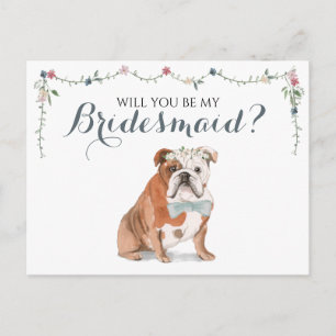 English Bulldog Bridal Party Be My Bridesmaid Invitation Postcard