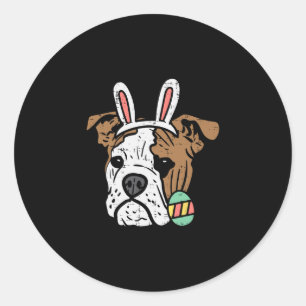 English Bulldog Bunny Dog Lover Owner Men Women Ki Classic Round Sticker