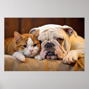 English Bulldog Cat Pet Animal Beauty Warm Cuddle Poster