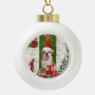 English Bulldog Christmas Ceramic Ball Christmas Ornament