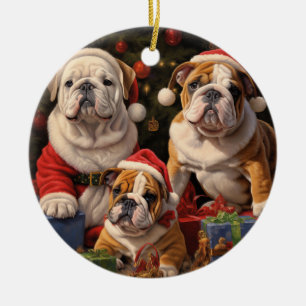 English Bulldog Christmas Ceramic Ornament