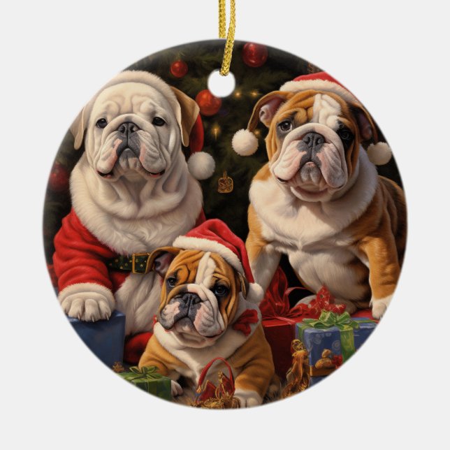 English Bulldog Christmas  Ceramic Ornament (Front)